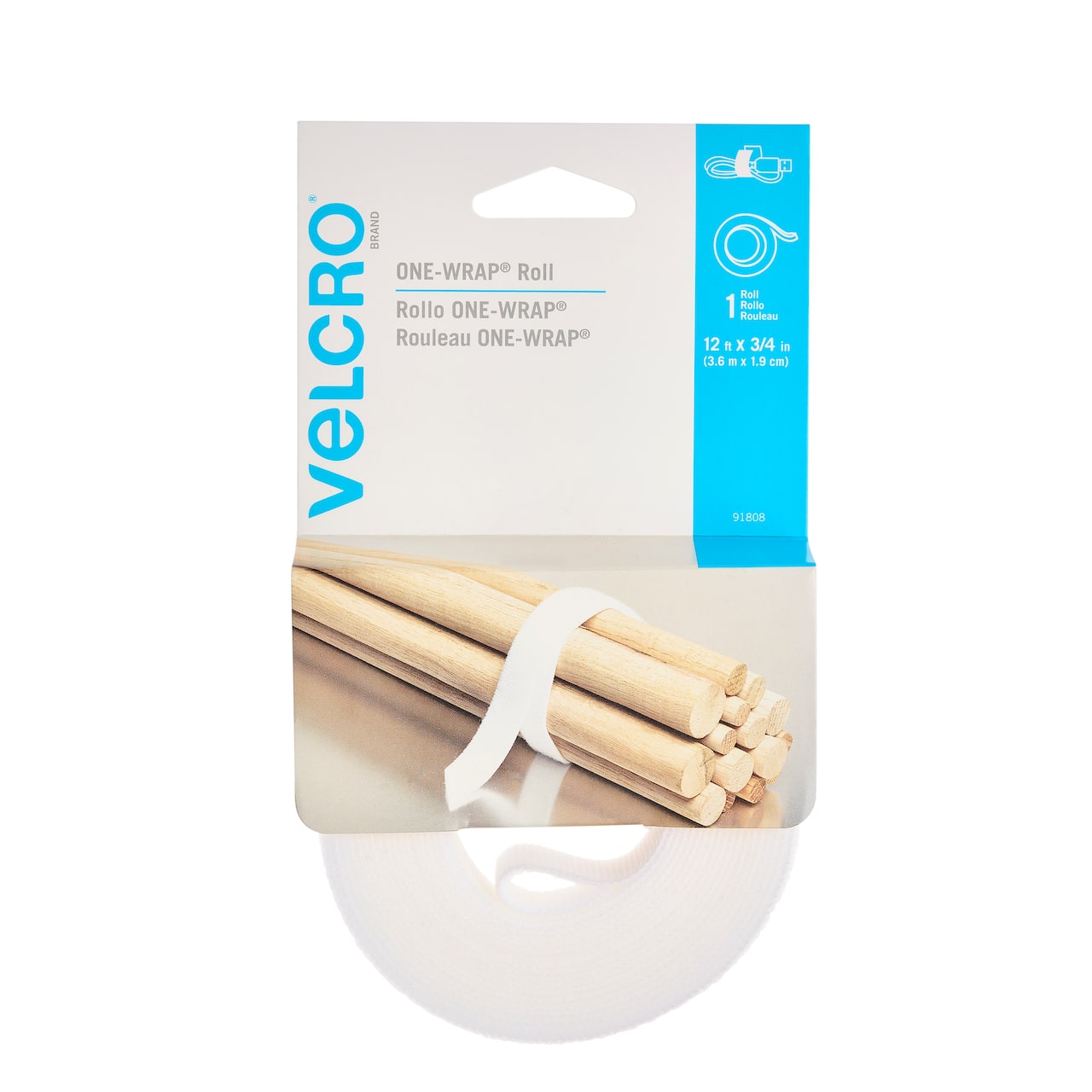 8 Pack: VELCRO® Brand ONE-WRAP® White Roll, 12ft.